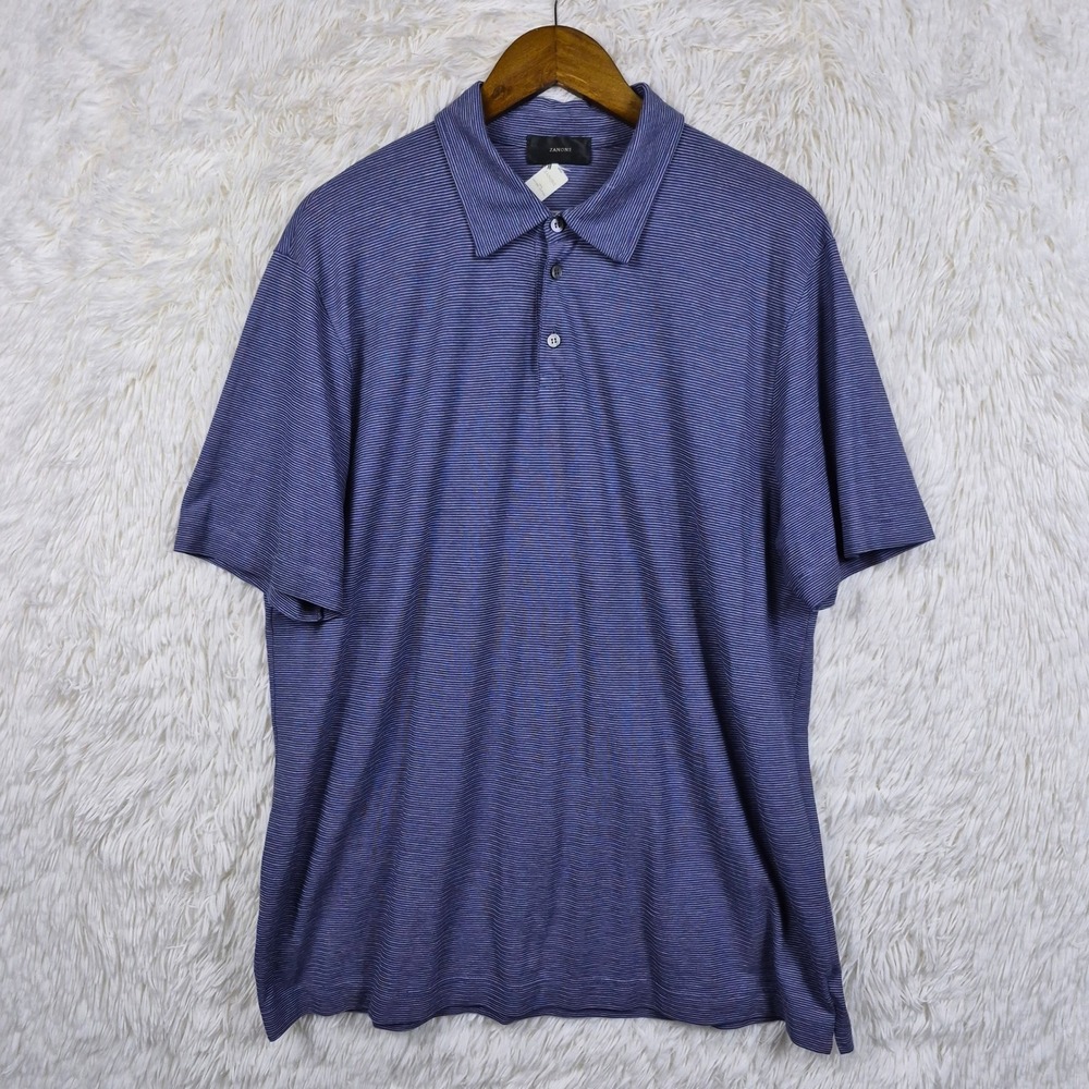 Zanone Ice Cotton SS Polo Shirt Mens 58 Blue Micro Stripe Made in Italy